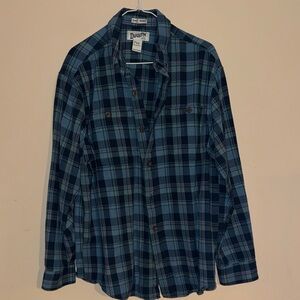 Duluth Trading Co Navy and Teal Plaid Shirt L